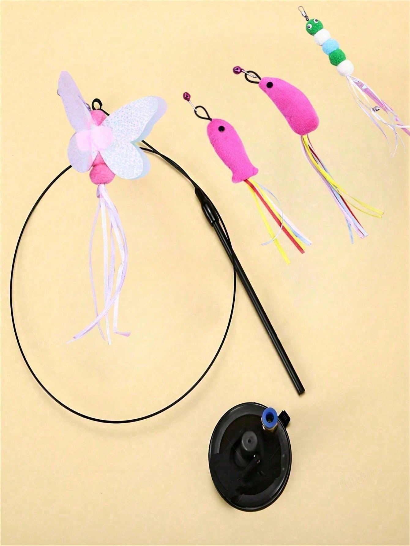 1pc Cat Teaser Wand Toy With Replacement Feather & Bell, Interactive Pet Toy For Cat Exercise And Entertainment, Handheld Wand With Interchangeable Insect-Shaped Attachments