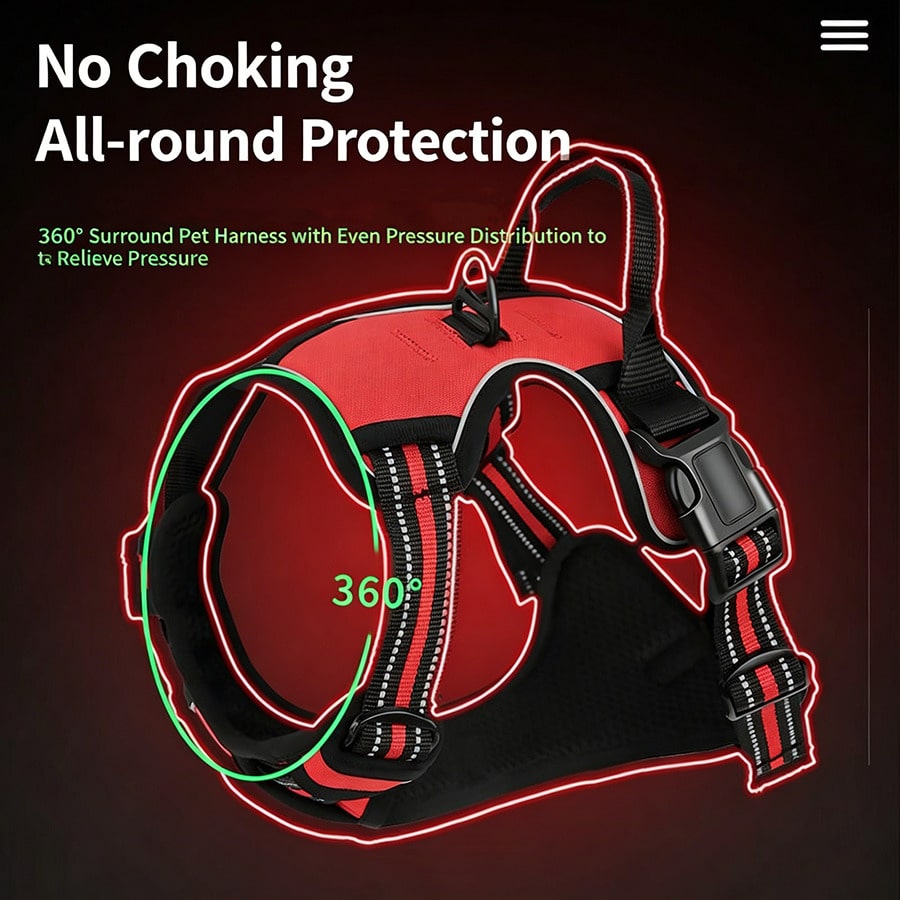 Red reflective breathable vest-style dog and cat harness set with 1.5-meter leash and Christmas pattern