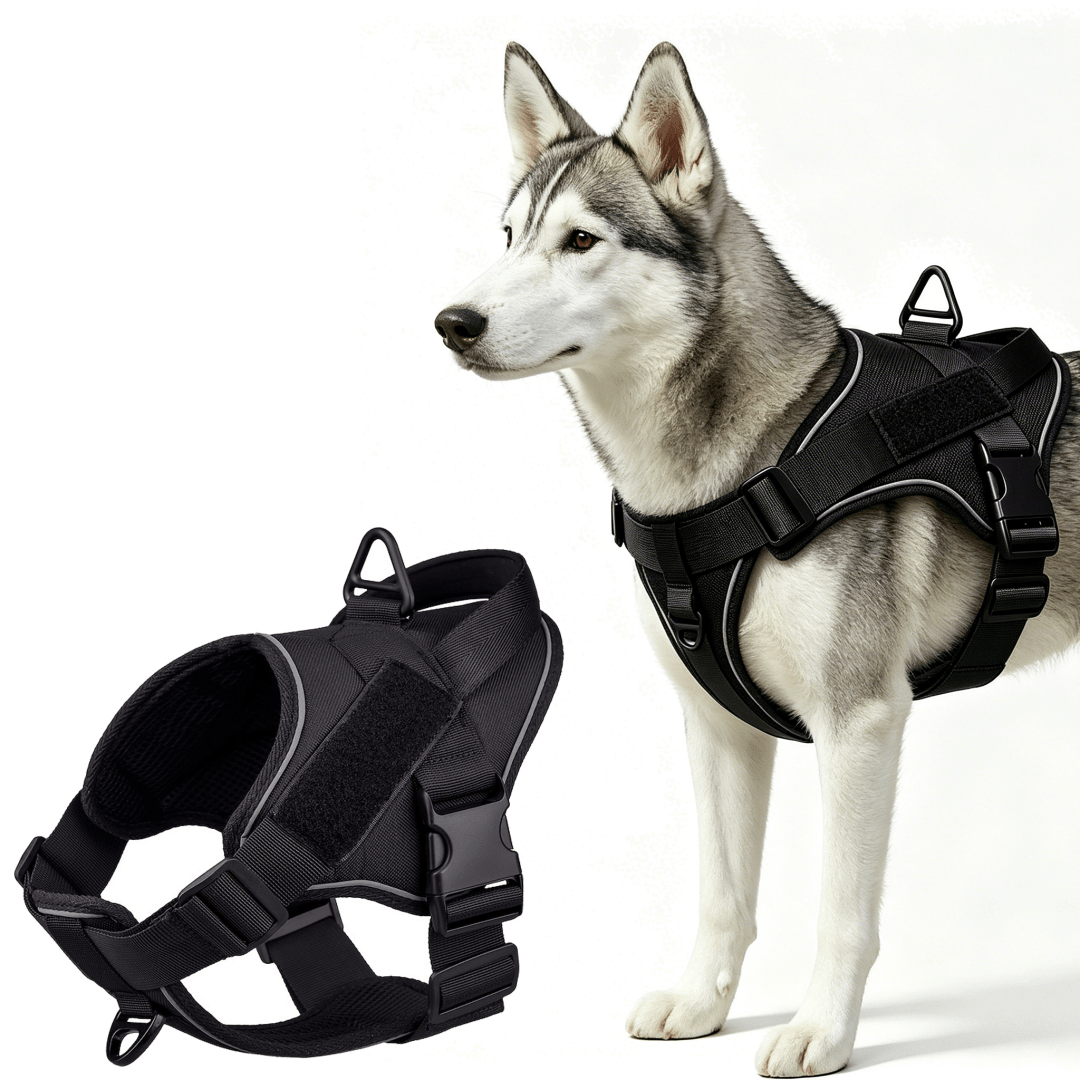 Black anti-pull escape-proof dog vest harness for medium and large dogs, designed for outdoor walking, training, and hiking
