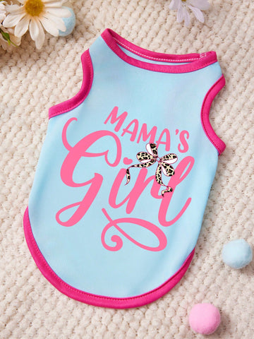 1pc Leopard Print Bow Pink Letter Pattern Blue Pink Patchwork Pet Vest, Casual Style, Soft And Breathable