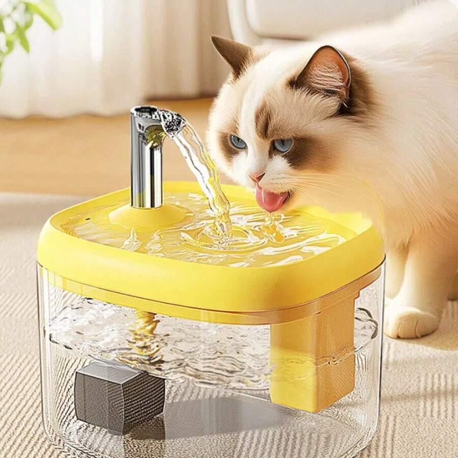 Automated 1.5L circulating cat water fountain made of durable ABS material with USB power interface for continuous pet hydration.
