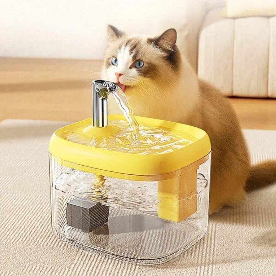 Automated 1.5L circulating cat water fountain made of durable ABS material with USB power interface for continuous pet hydration.