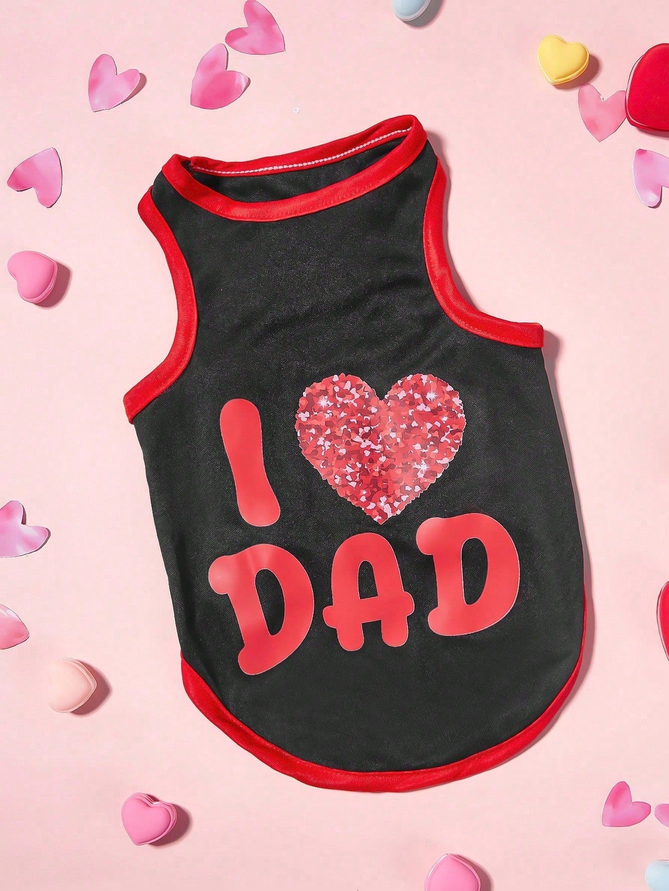 2pcs I Love DAD And I Love MOM Heart-Shaped Printed Pet Dog/Cat Vest, Suitable For Pet Dogs And Cats, Fashionable Design For Valentine's Day