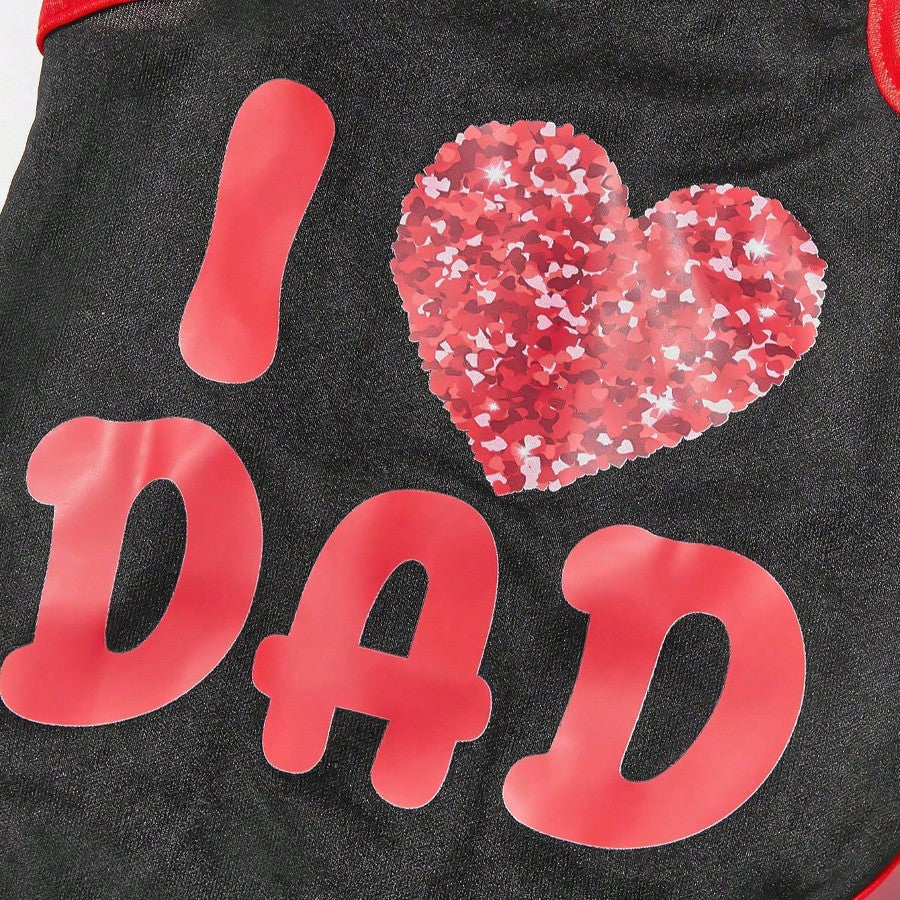 2pcs I Love DAD And I Love MOM Heart-Shaped Printed Pet Dog/Cat Vest, Suitable For Pet Dogs And Cats, Fashionable Design For Valentine's Day