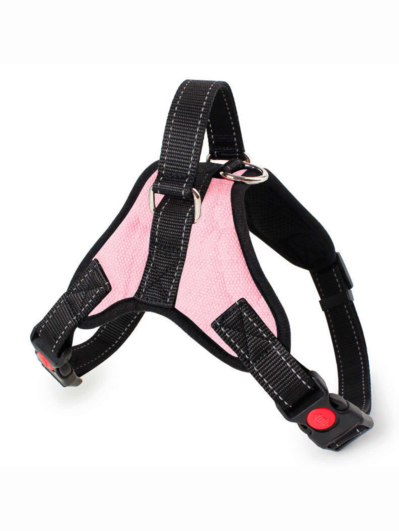 Baby pink colorblock polyester dog harness leash with reflective anti-pull design, breathable fit, and handle for small, medium, and large dogs