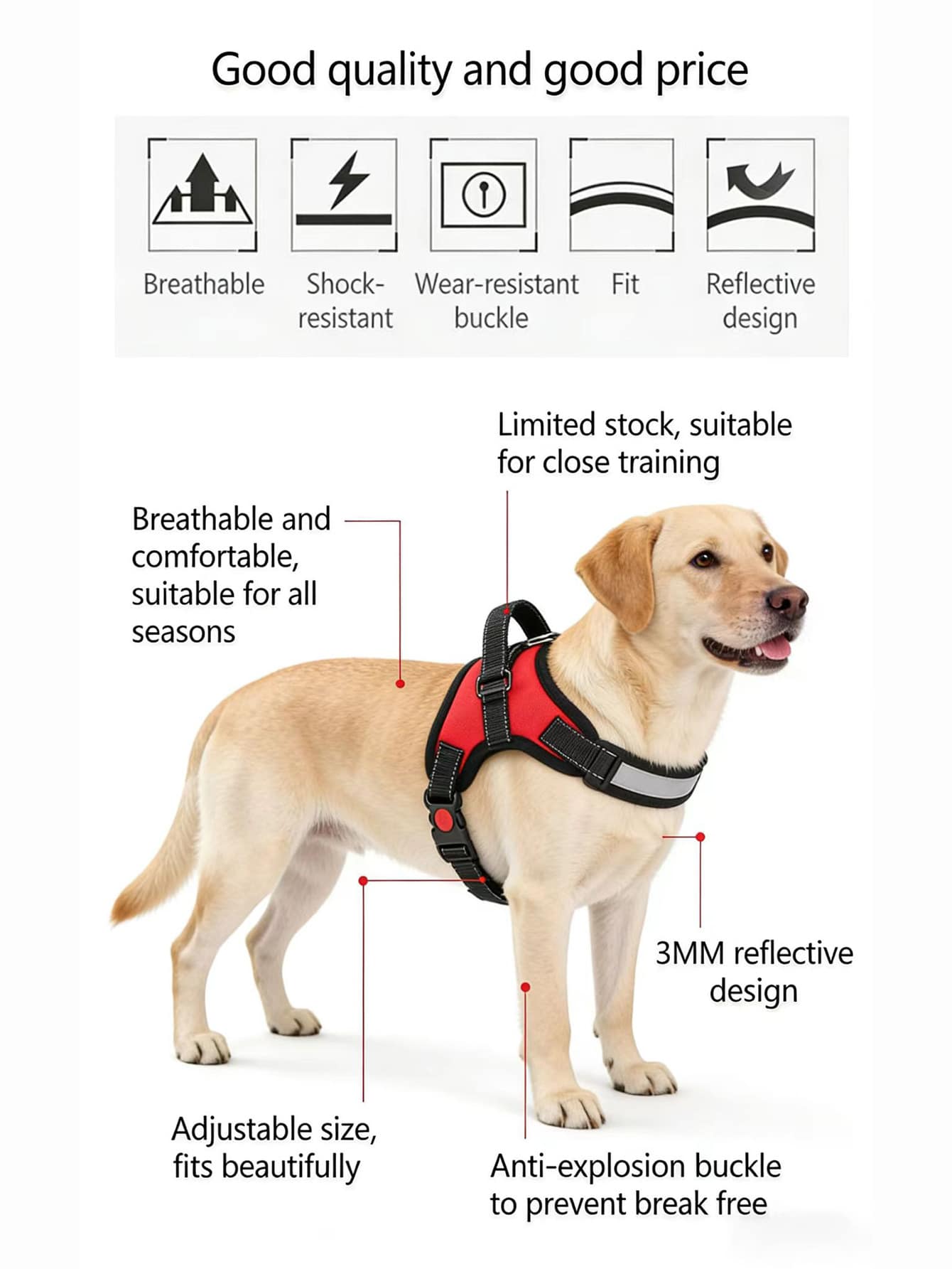 Baby pink colorblock polyester dog harness leash with reflective anti-pull design, breathable fit, and handle for small, medium, and large dogs