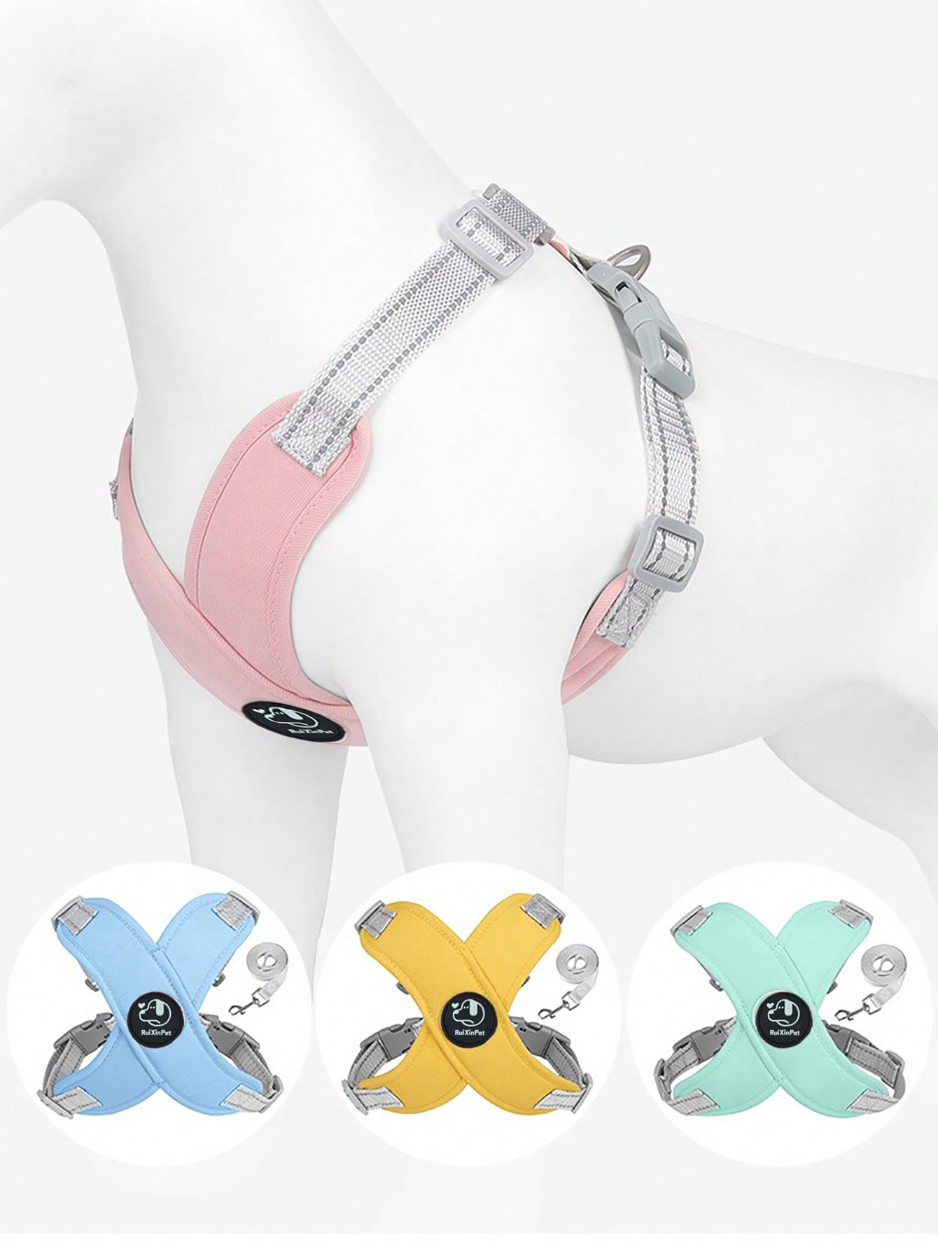 Multicolor cartoon polyester pet harness and leash set with adjustable breathable vest for cats and dogs, suitable for outdoor walking.