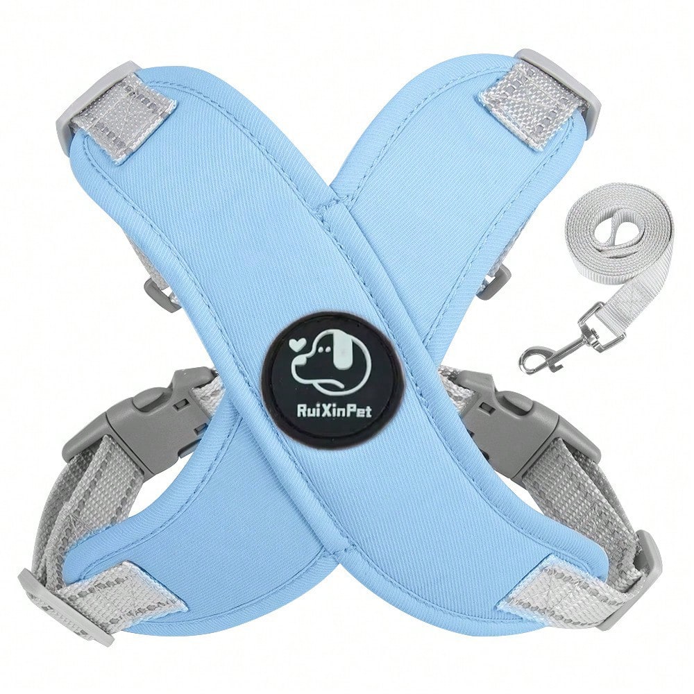 Multicolor cartoon polyester pet harness and leash set with adjustable breathable vest for cats and dogs, suitable for outdoor walking.