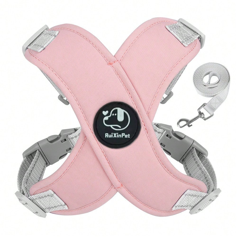 Multicolor cartoon polyester pet harness and leash set with adjustable breathable vest for cats and dogs, suitable for outdoor walking.