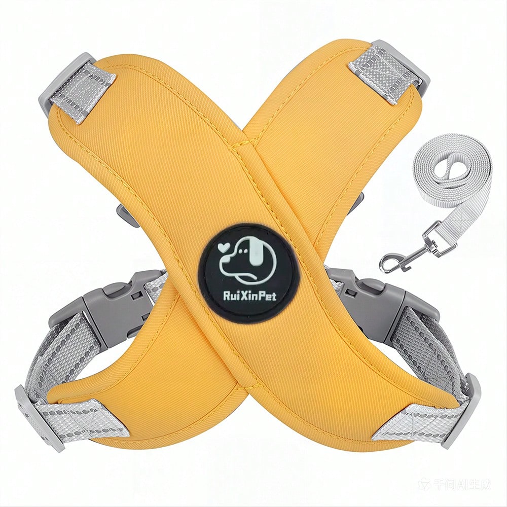 Multicolor cartoon polyester pet harness and leash set with adjustable breathable vest for cats and dogs, suitable for outdoor walking.
