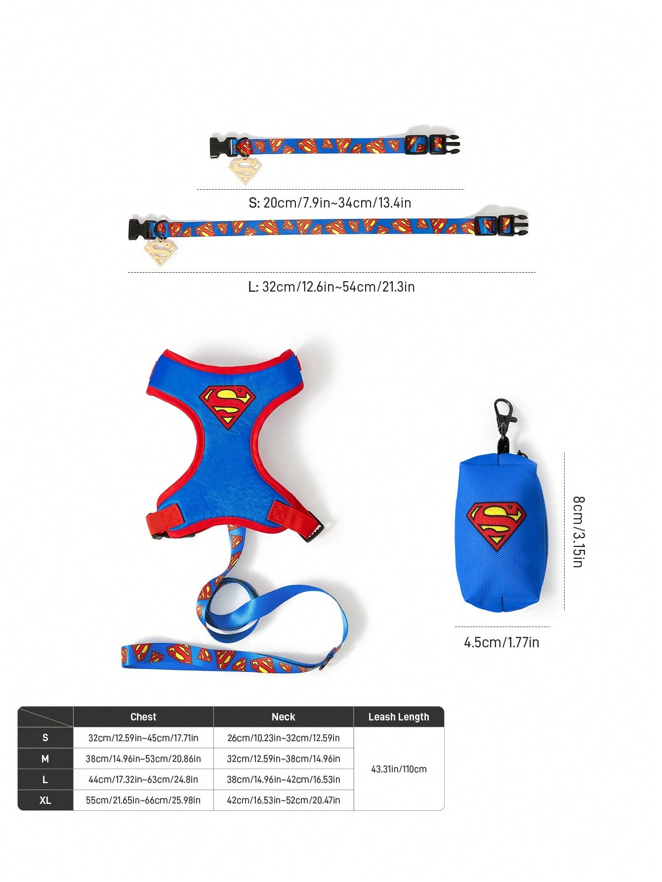 Multicolor cartoon pattern pet collar and leash set with adjustable polyester straps and portable storage bag for cats and dogs