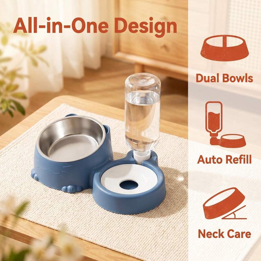 2-in-1 automatic pet food and water bowl set made of PP plastic for cats and small dogs