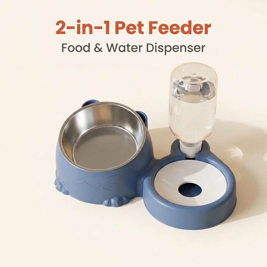 2-in-1 automatic pet food and water bowl set made of PP plastic for cats and small dogs