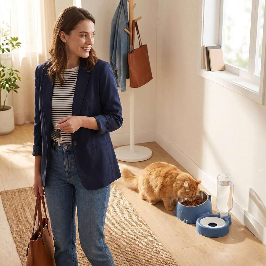 2-in-1 automatic pet food and water bowl set made of PP plastic for cats and small dogs