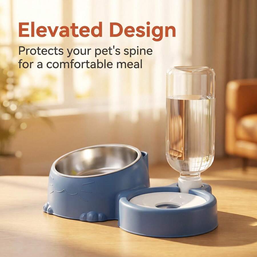 2-in-1 automatic pet food and water bowl set made of PP plastic for cats and small dogs