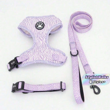 New High-Quality Patterned Dog Harness Set With Adjustable Dog Leash For Outdoor Walking