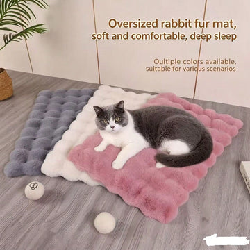 Multicolor plush pet bed mat with cartoon pattern for dogs and cats