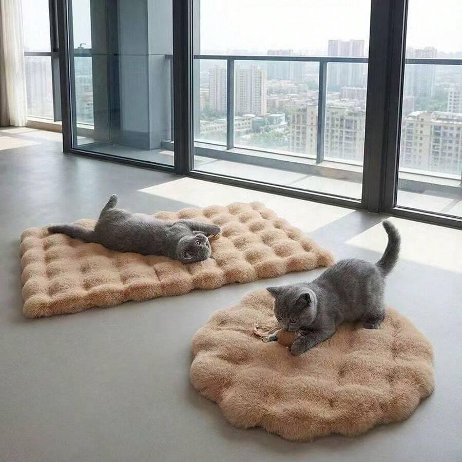 Multicolor plush pet bed mat with cartoon pattern for dogs and cats
