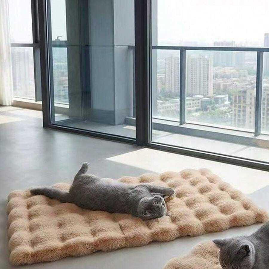 Multicolor plush pet bed mat with cartoon pattern for dogs and cats