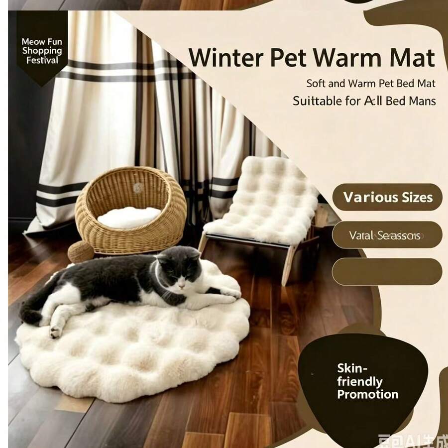 Multicolor plush pet bed mat with cartoon pattern for dogs and cats