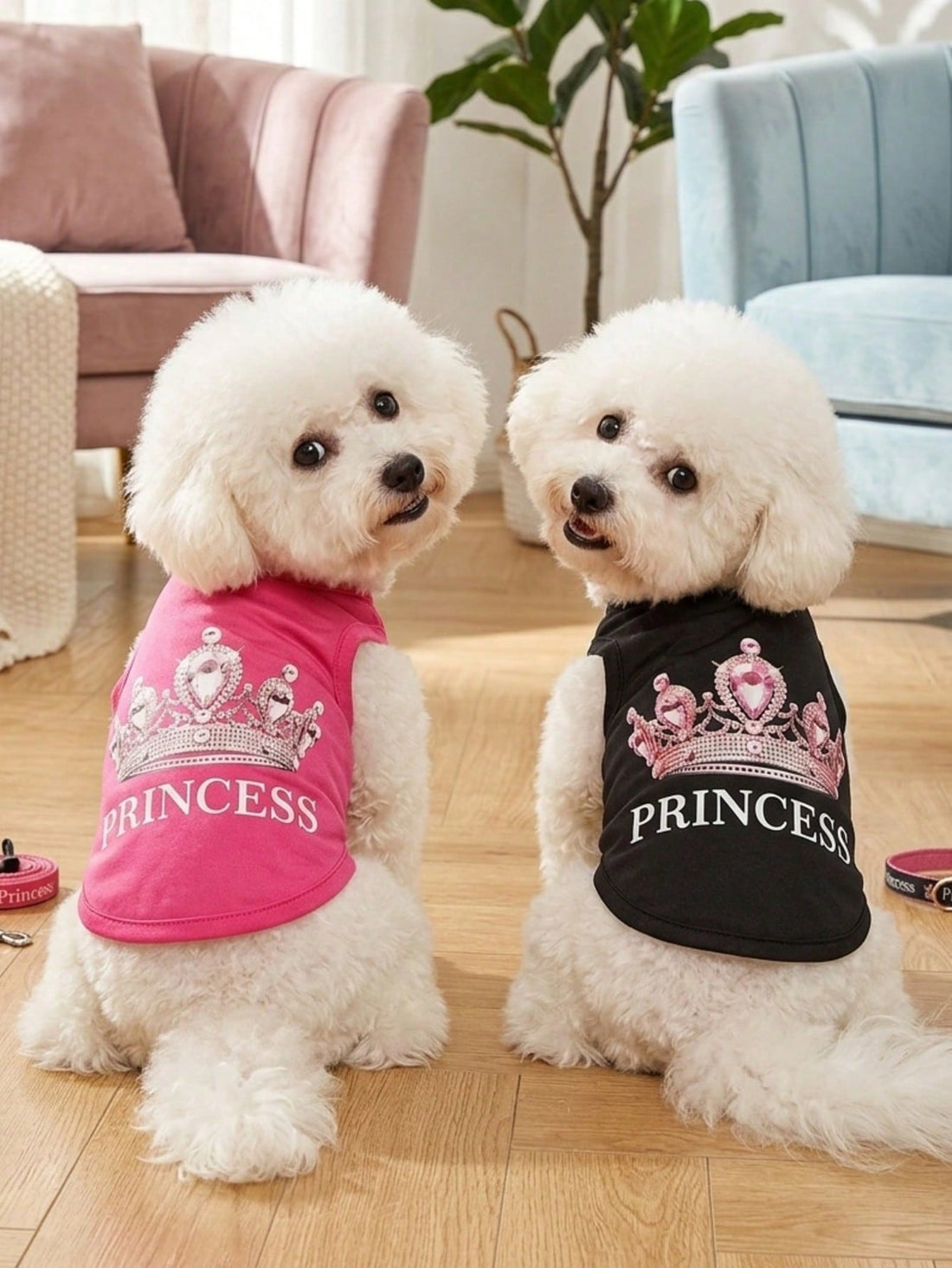 2pcs Princess Style Diamond Crown & English Text Print Breathable Cool Dog/Cat Vest/Top, Suitable For Pets