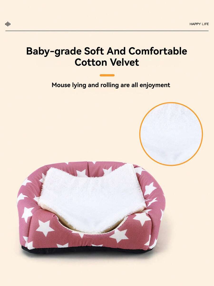 Pink strawberry pattern hamster bed hideaway nest made of soft polyester for small pets.