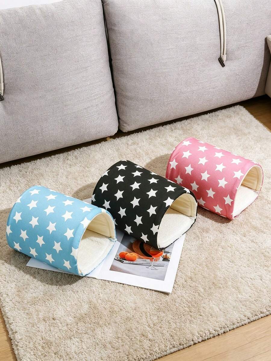 Pink strawberry pattern hamster bed hideaway nest made of soft polyester for small pets.