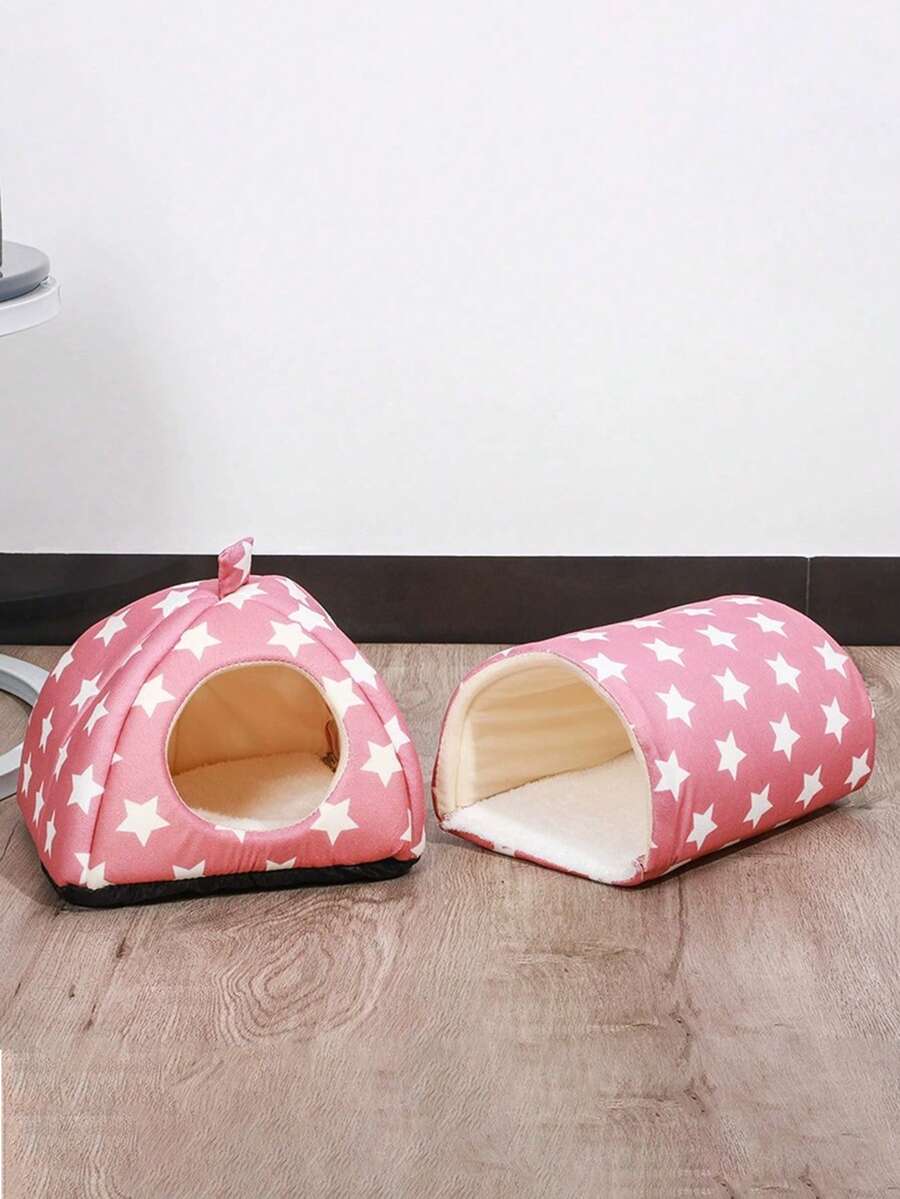 Pink strawberry pattern hamster bed hideaway nest made of soft polyester for small pets.