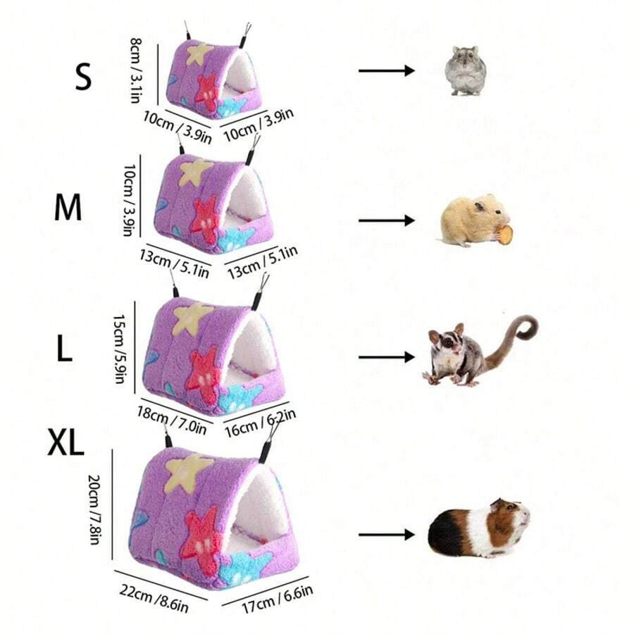 Multicolor star-shaped warm winter hanging nest bed for small animals like hamsters and hedgehogs.