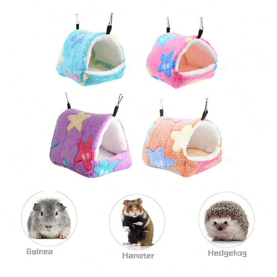 Multicolor star-shaped warm winter hanging nest bed for small animals like hamsters and hedgehogs.