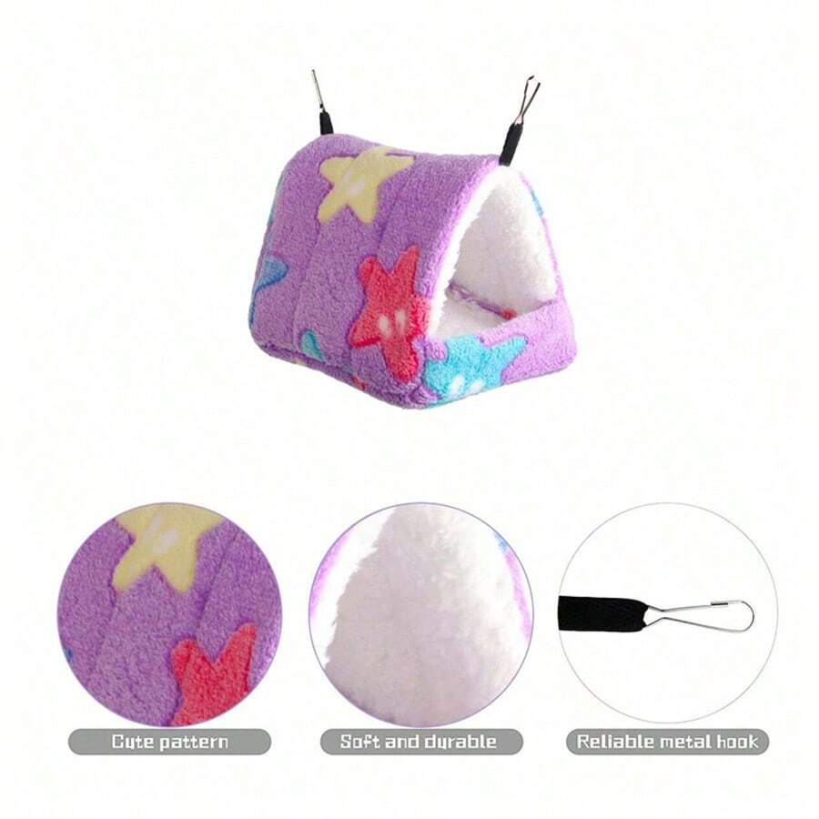 Multicolor star-shaped warm winter hanging nest bed for small animals like hamsters and hedgehogs.