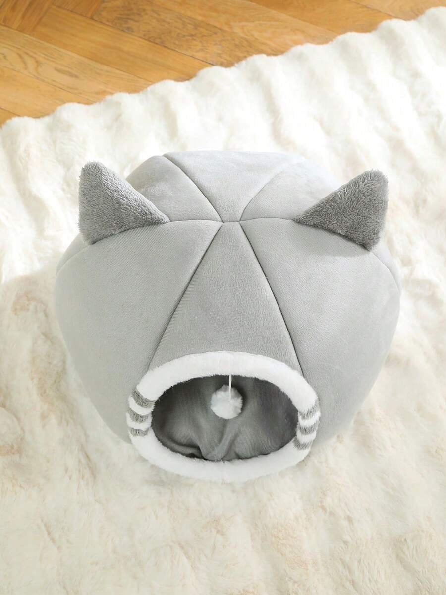 Grey soft washable cat bed for indoor cats and kittens with anti-slip bottom