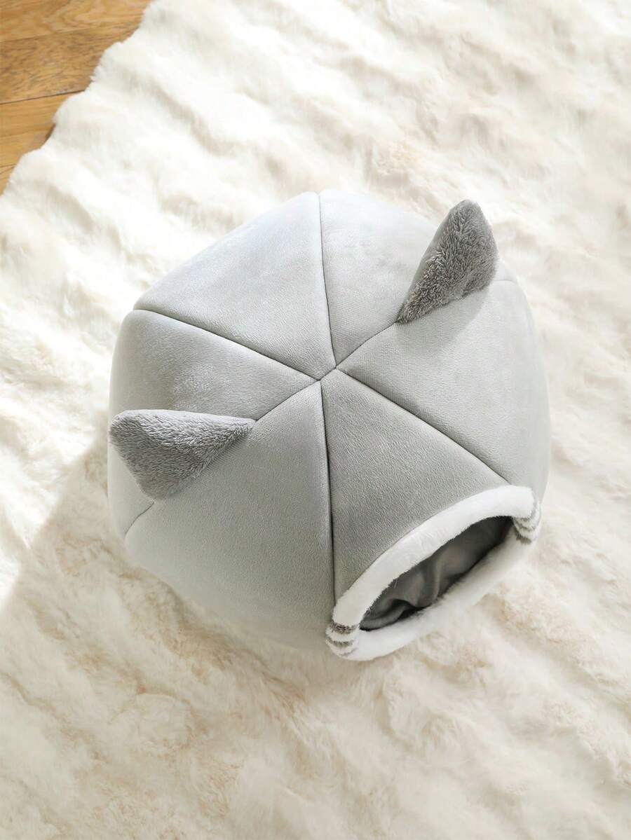 Grey soft washable cat bed for indoor cats and kittens with anti-slip bottom