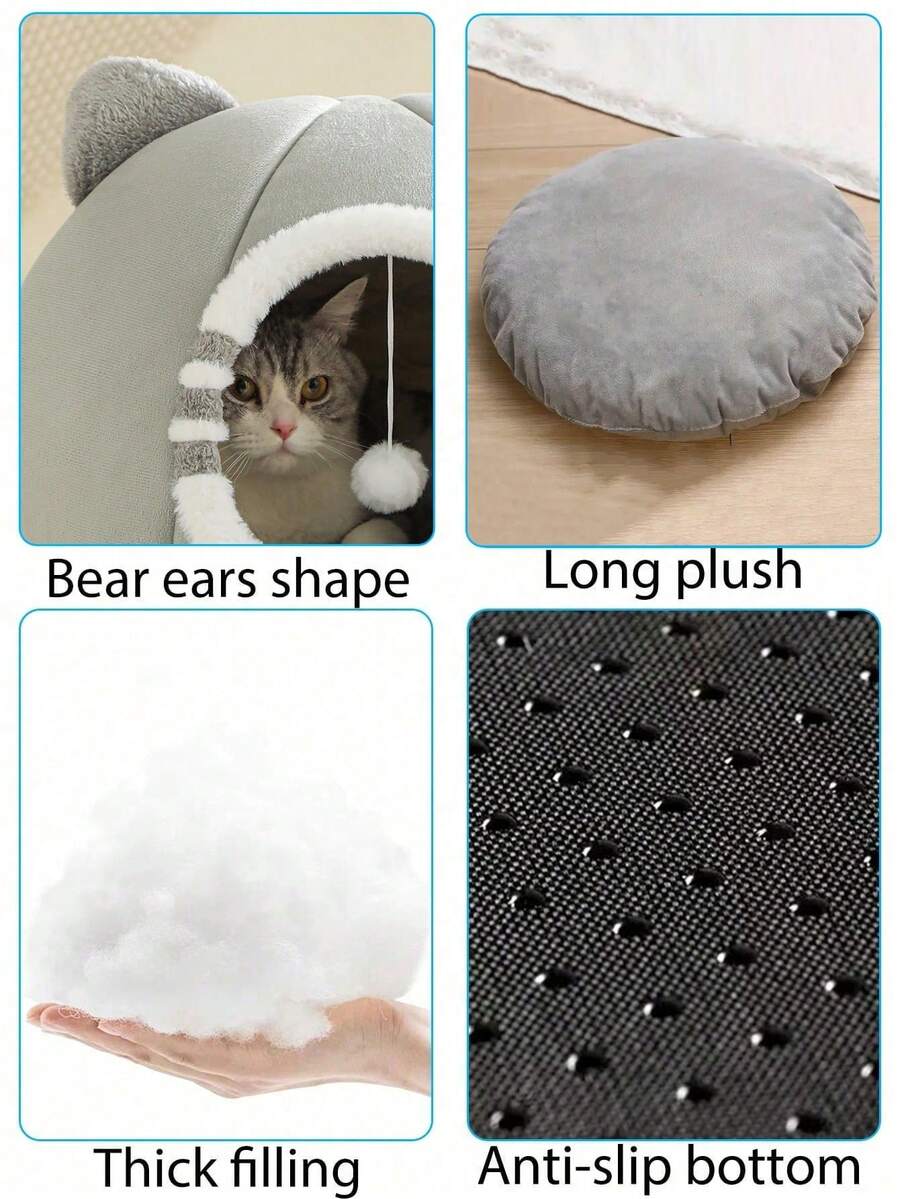 Grey soft washable cat bed for indoor cats and kittens with anti-slip bottom