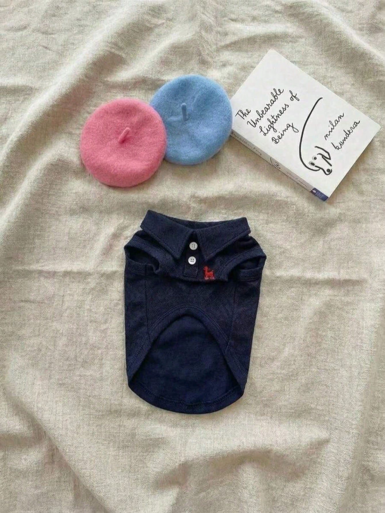 One Piece Solid Color Pet Polo Embroidered Shirt For Spring And Summer Vest