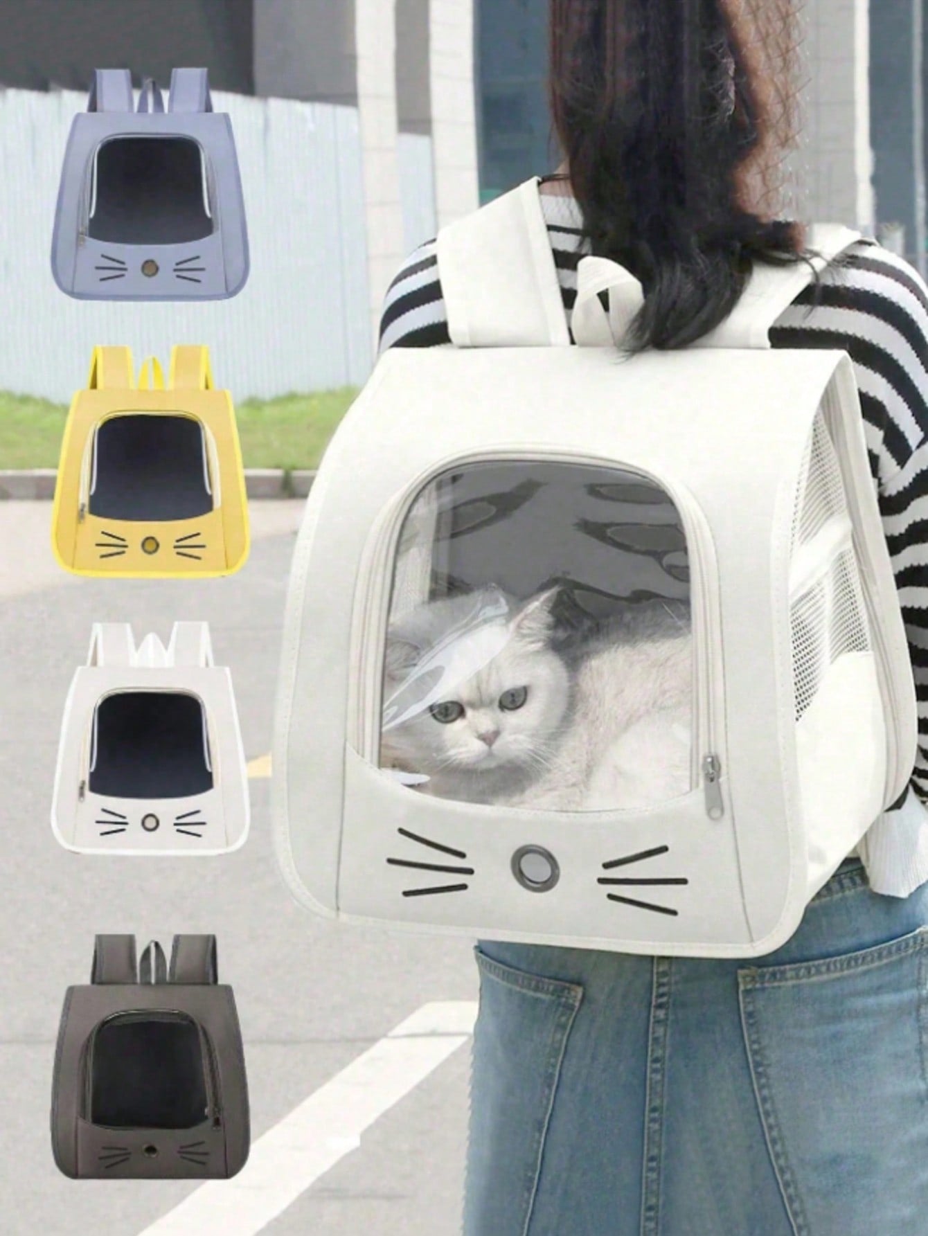 Oxford Canvas Transparent Breathable Pet Backpack, Suitable For Small Dogs And Cats Weighing No More Than 5.5 Kg, Can Be Used As A Backpack, Crossbody Bag, Or Handbag, Large Capacity Portable Pet Travel Bag