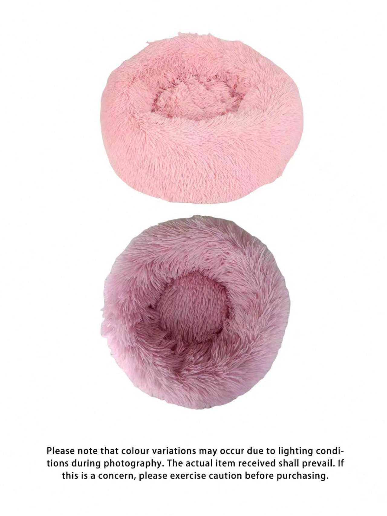 Pink round soft pet bed nest for indoor cats and small to medium dogs