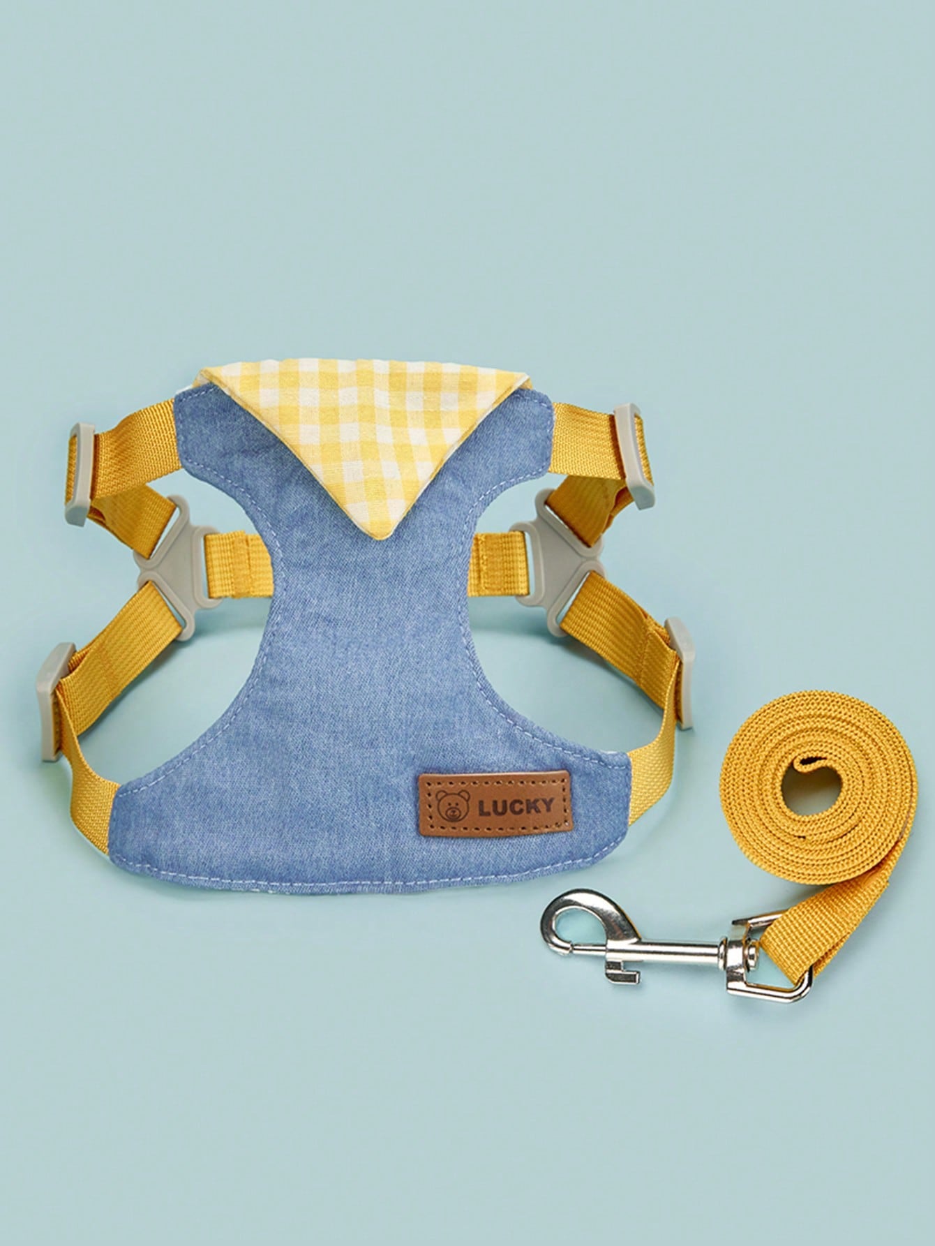 Pink plaid polyester dog harness and leash set with breathable vest-style anti-escape design for small breed dogs