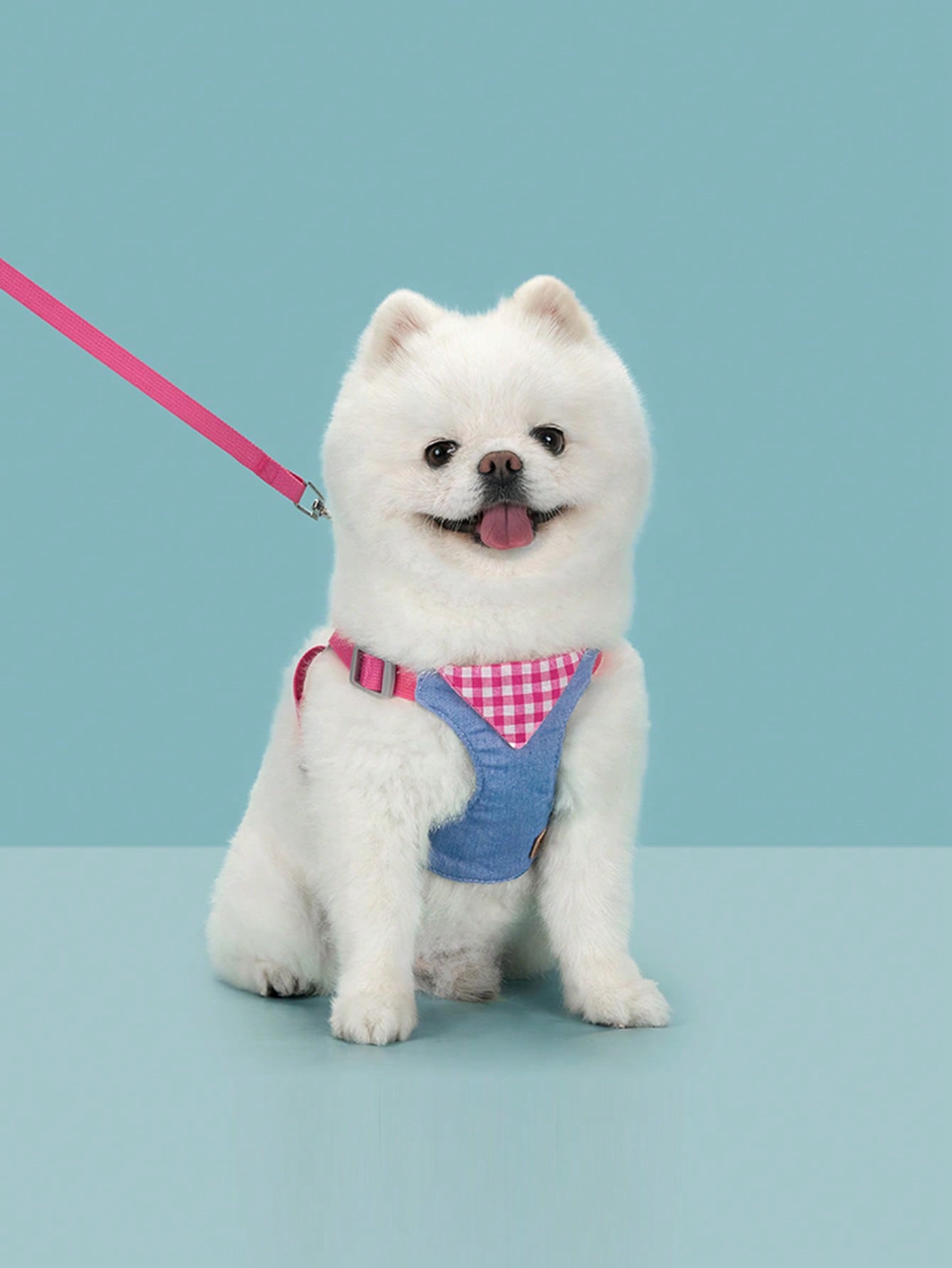 Pink plaid polyester dog harness and leash set with breathable vest-style anti-escape design for small breed dogs
