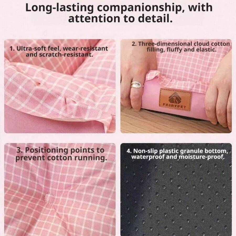 Soft purple plaid colorblock pet sleeping mat cushion for cats and dogs.