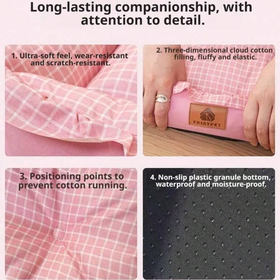 Soft purple plaid colorblock pet sleeping mat cushion for cats and dogs.