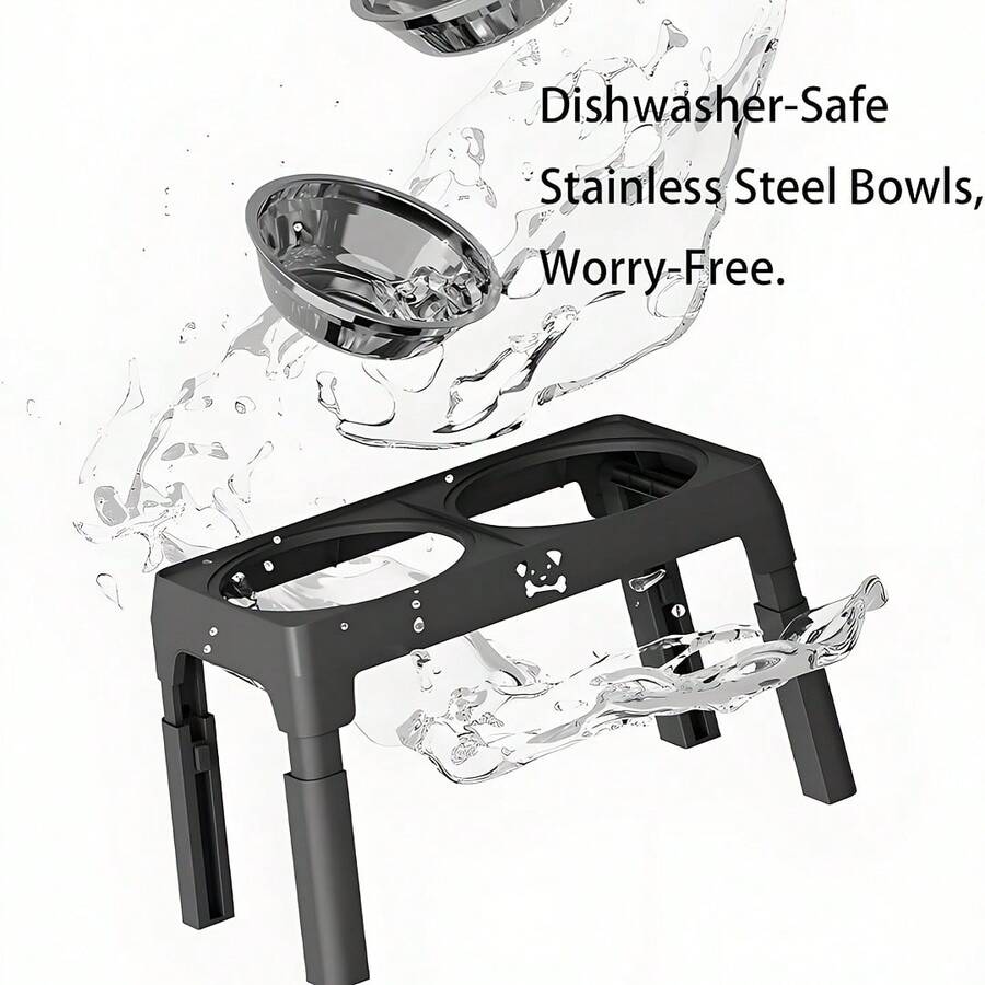 Stainless steel elevated dog bowls with an adjustable height anti-slip raised feeder stand for large dogs.