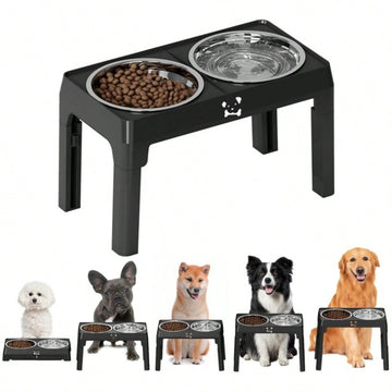 Stainless steel elevated dog bowls with an adjustable height anti-slip raised feeder stand for large dogs.