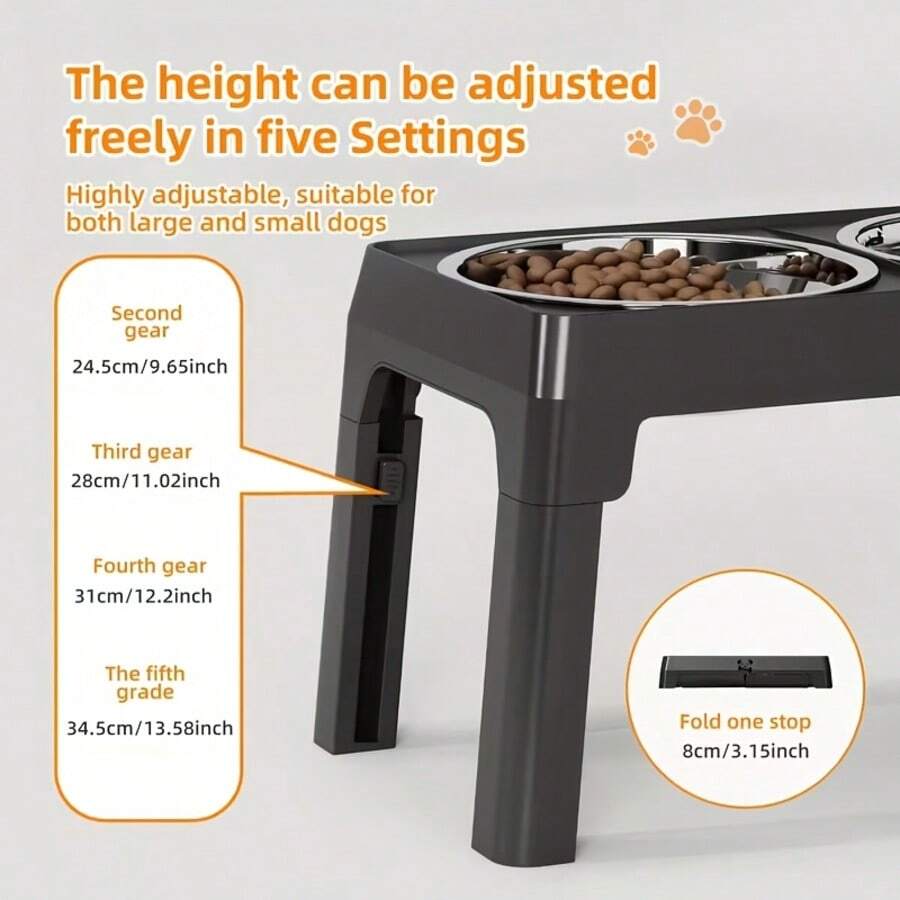 Stainless steel elevated dog bowls with an adjustable height anti-slip raised feeder stand for large dogs.
