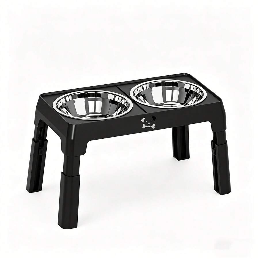 Stainless steel elevated dog bowls with an adjustable height anti-slip raised feeder stand for large dogs.