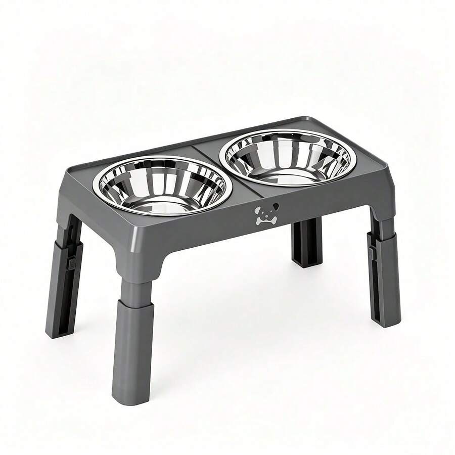 Stainless steel elevated dog bowls with an adjustable height anti-slip raised feeder stand for large dogs.