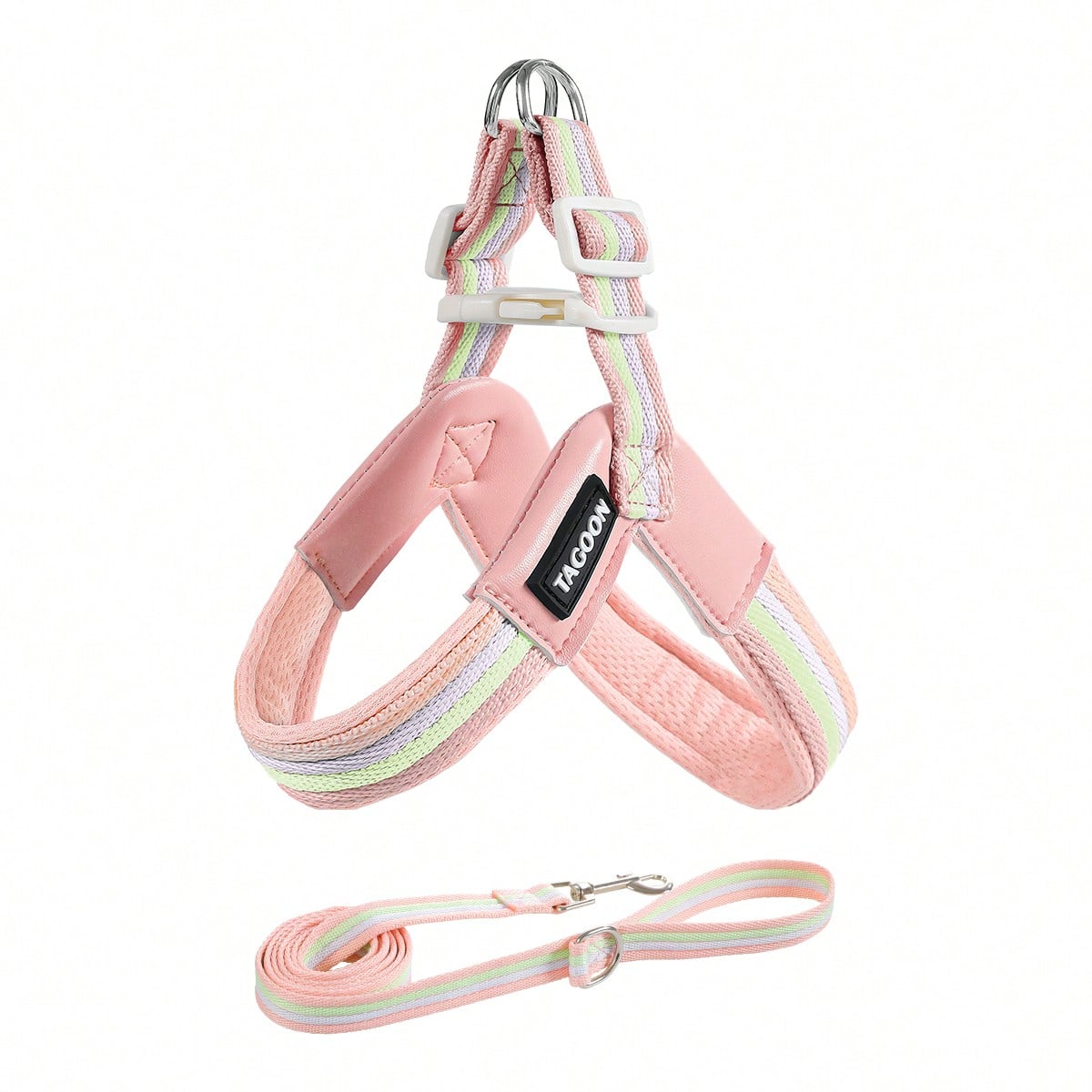 Multicolor colorblock no-pull dog harness 2-pack with step-in padded vest design, adjustable chest strap, and leash clip for small and medium dogs.