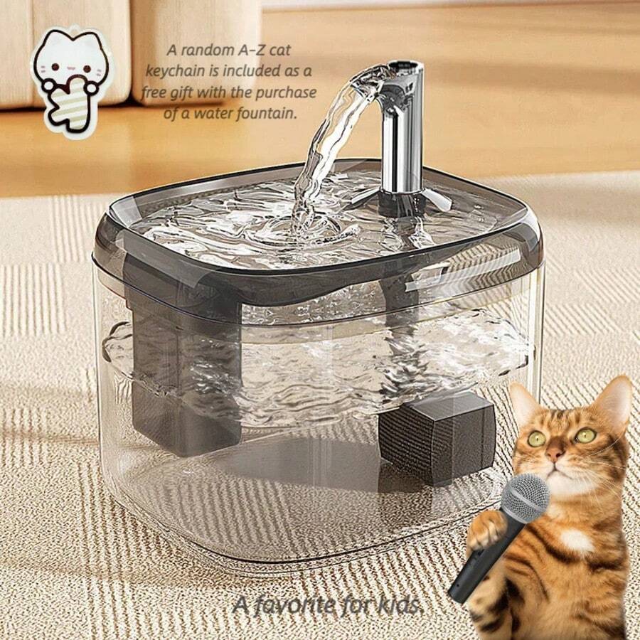 Automated 1.5L circulating cat water fountain made of durable ABS material with USB power interface for continuous pet hydration.