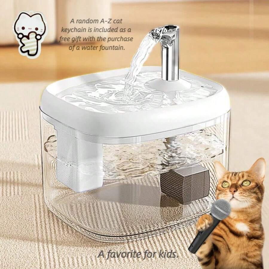 Automated 1.5L circulating cat water fountain made of durable ABS material with USB power interface for continuous pet hydration.
