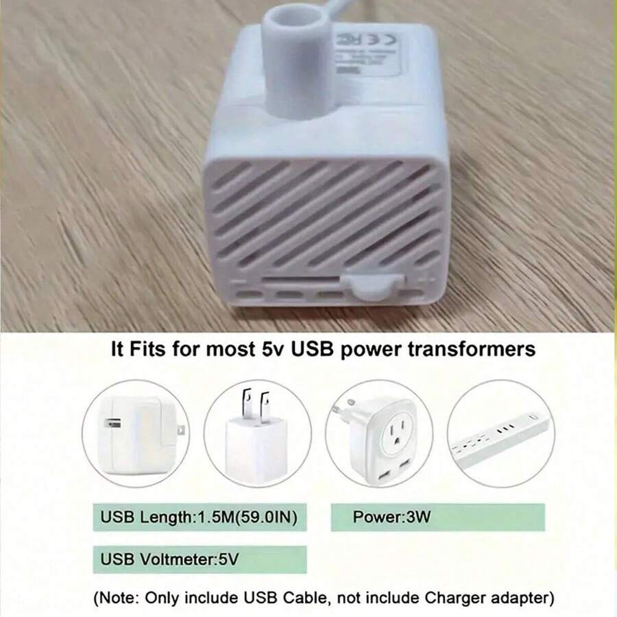 White 1000ml automatic circulating pet water fountain with USB power connection for cats and dogs.